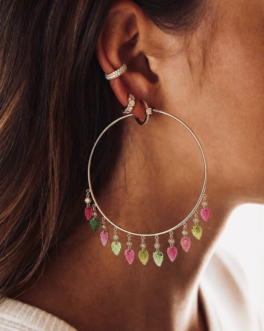 Tourmaline Leaf Shaker Hoops