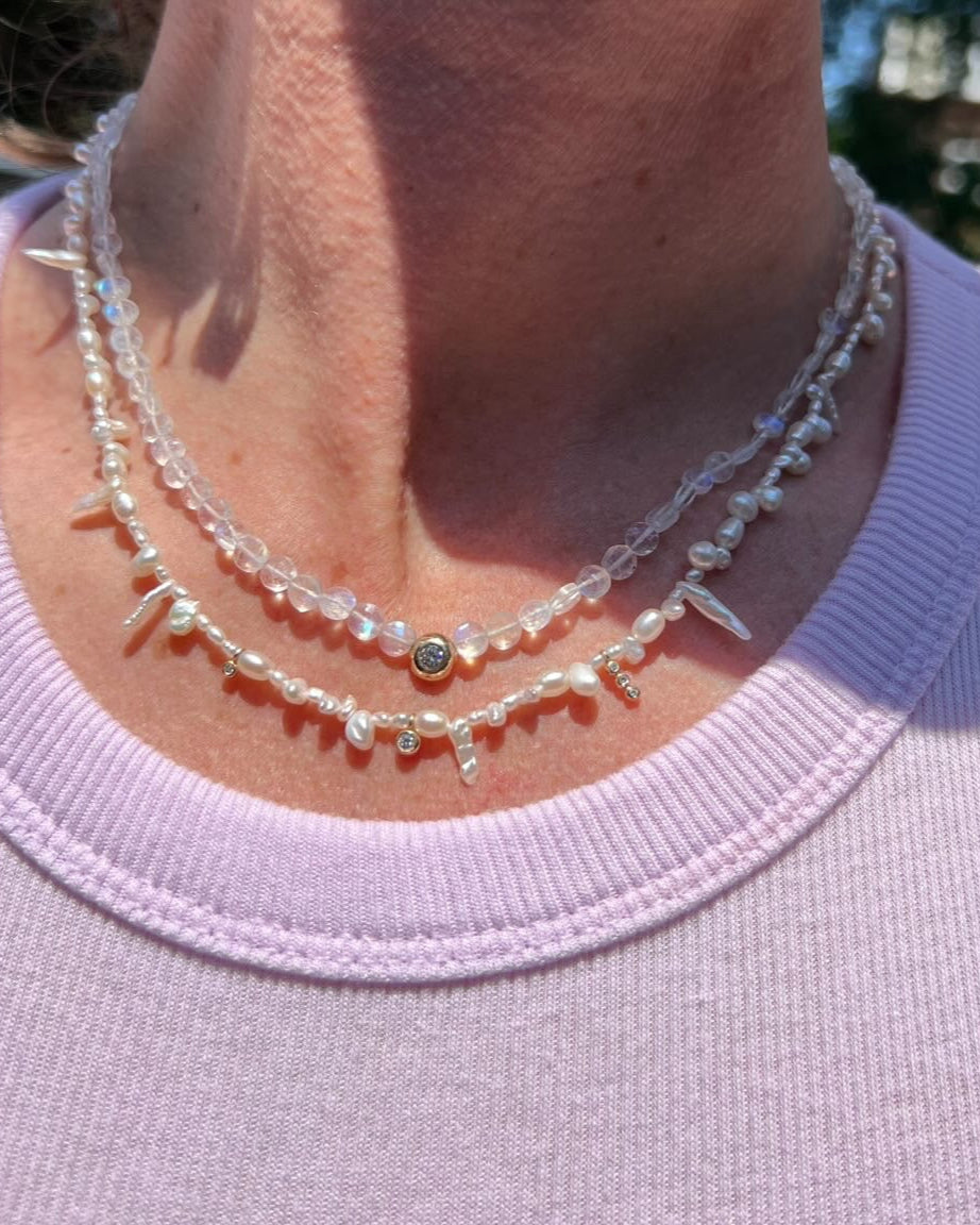 Mixed Pearls And Diamond Necklace