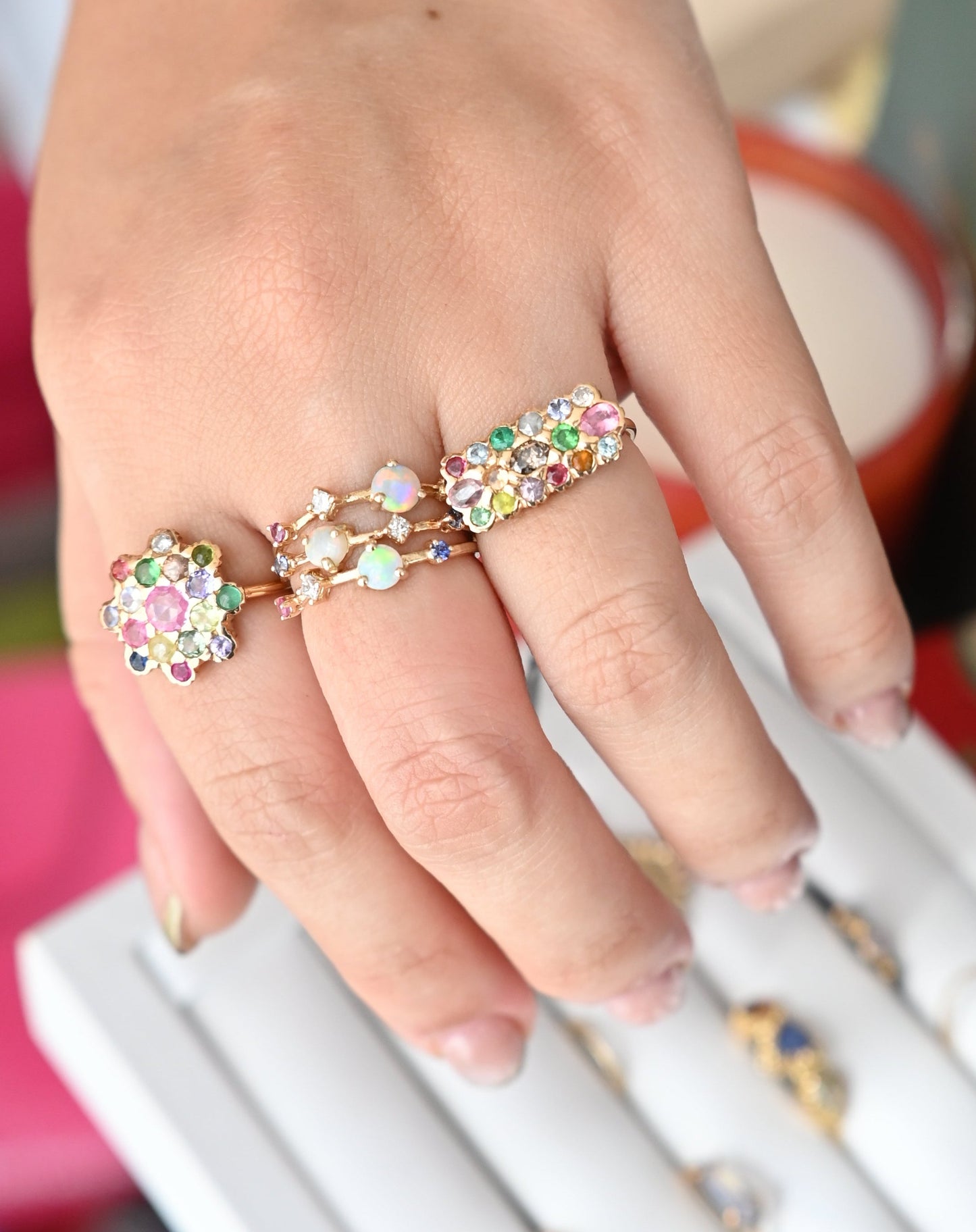 Fireworks Bar Mixed Gemstones Ring