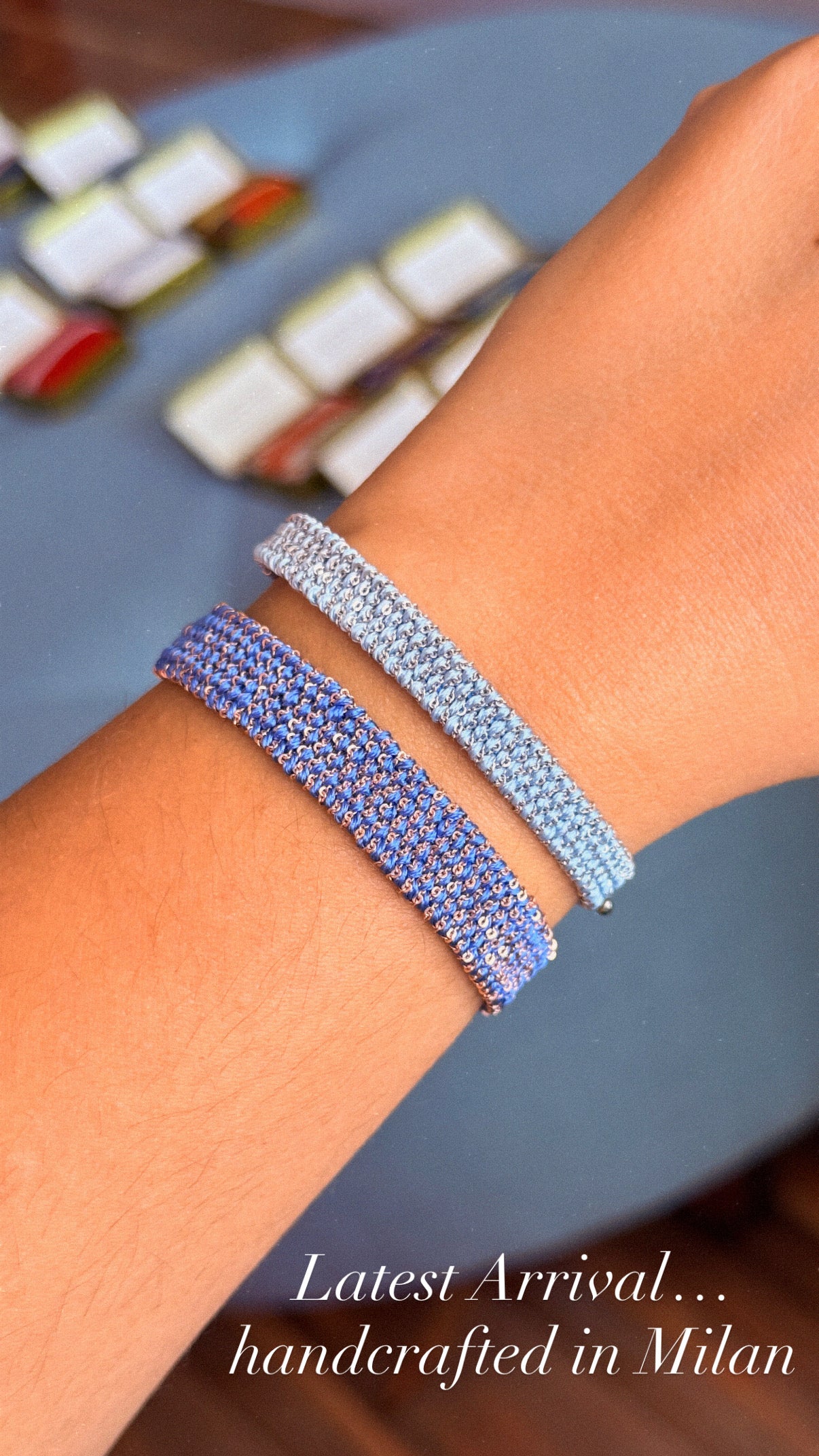 Textured Woven Wide Bracelet - Ocean Blue