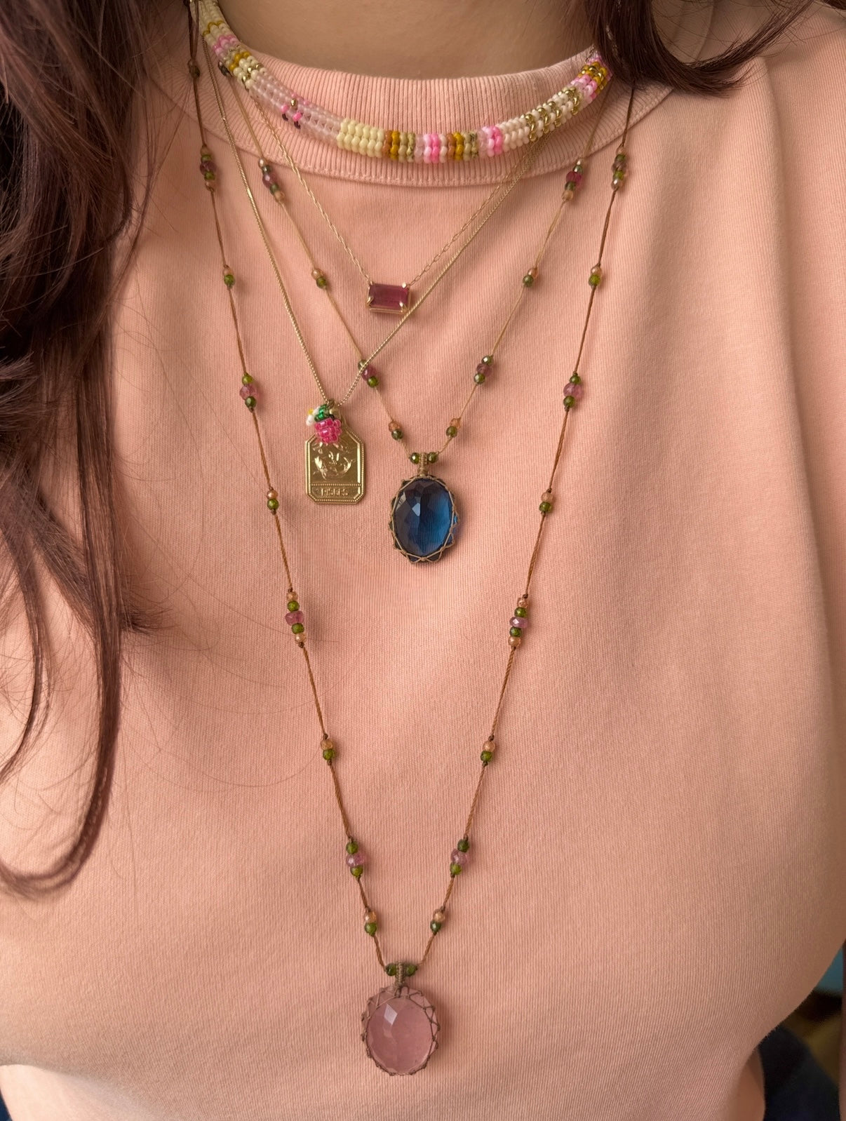 Long Tibetan Strawberry Quartz Pendant