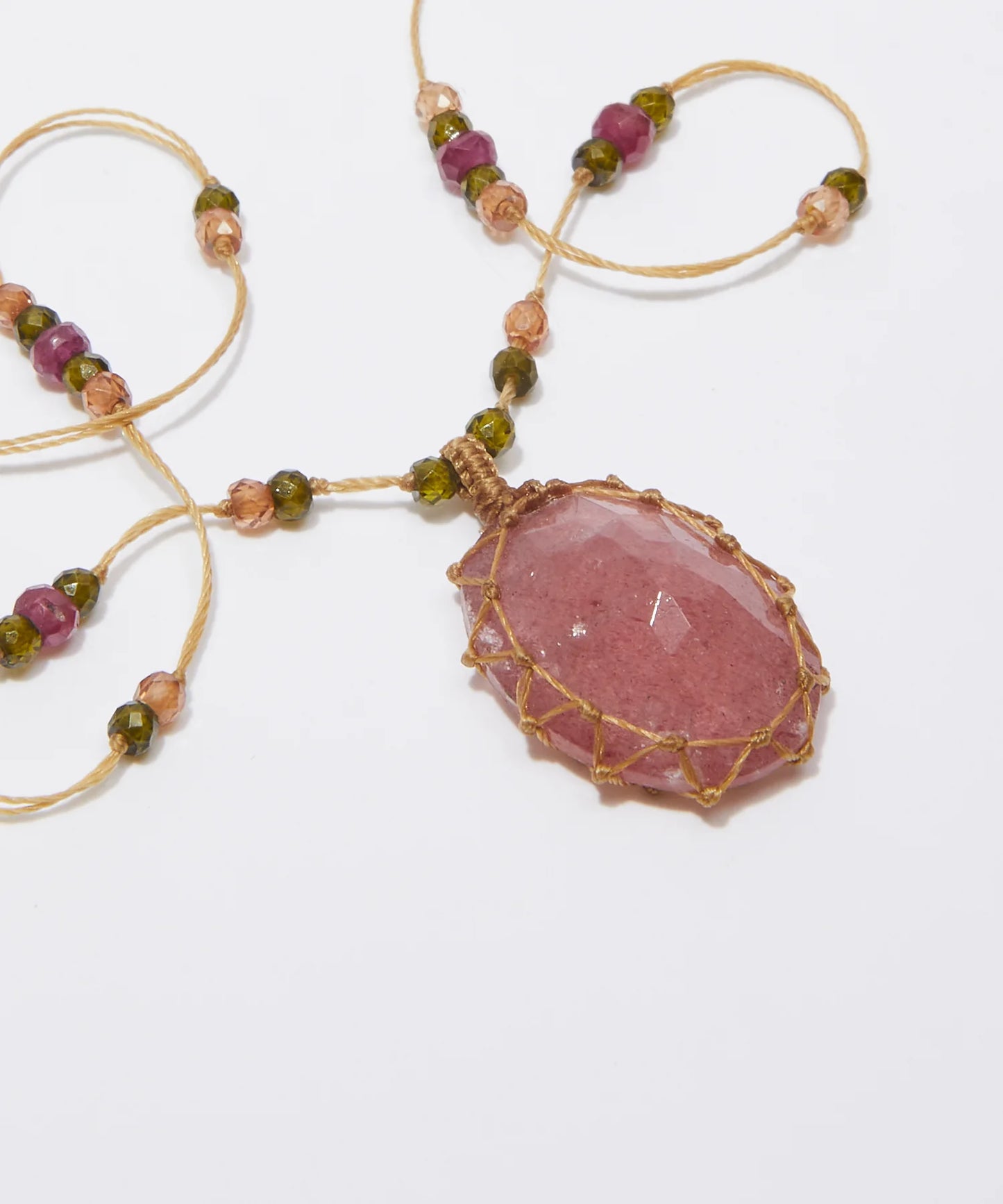 Short Tibetan Strawberry Quartz Pendant