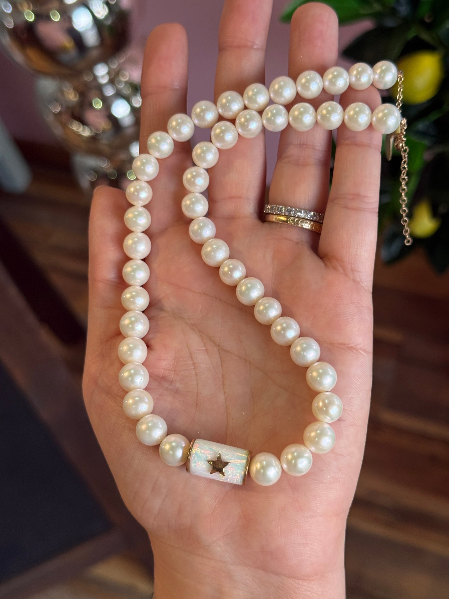 Pearl Strand And Opal Rondel Necklace