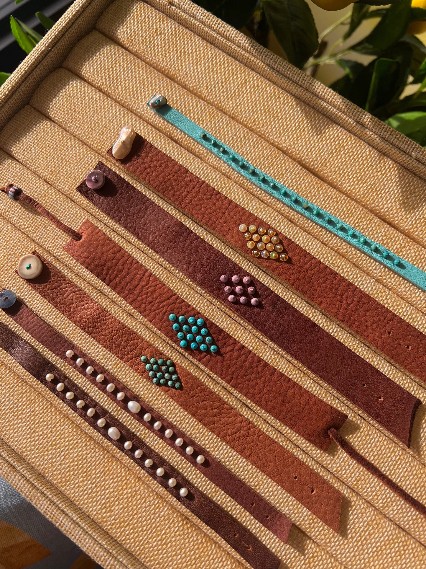 Chrysocolla Brown Leather Bracelet