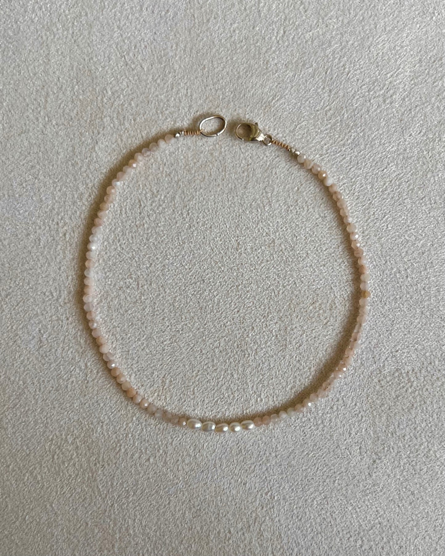 Tiny Pearls and Peach Moonstone Bracelet