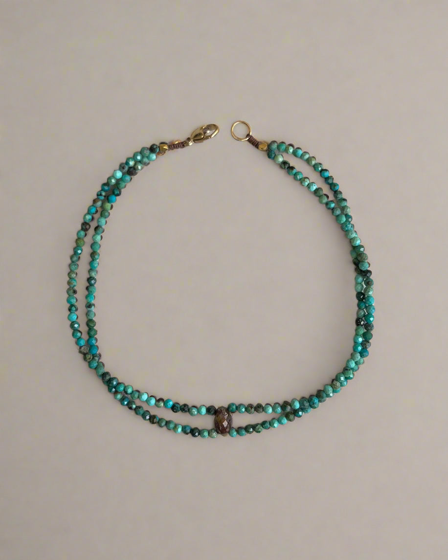 Raw Diamond and Turquoise Double Strand Bracelet