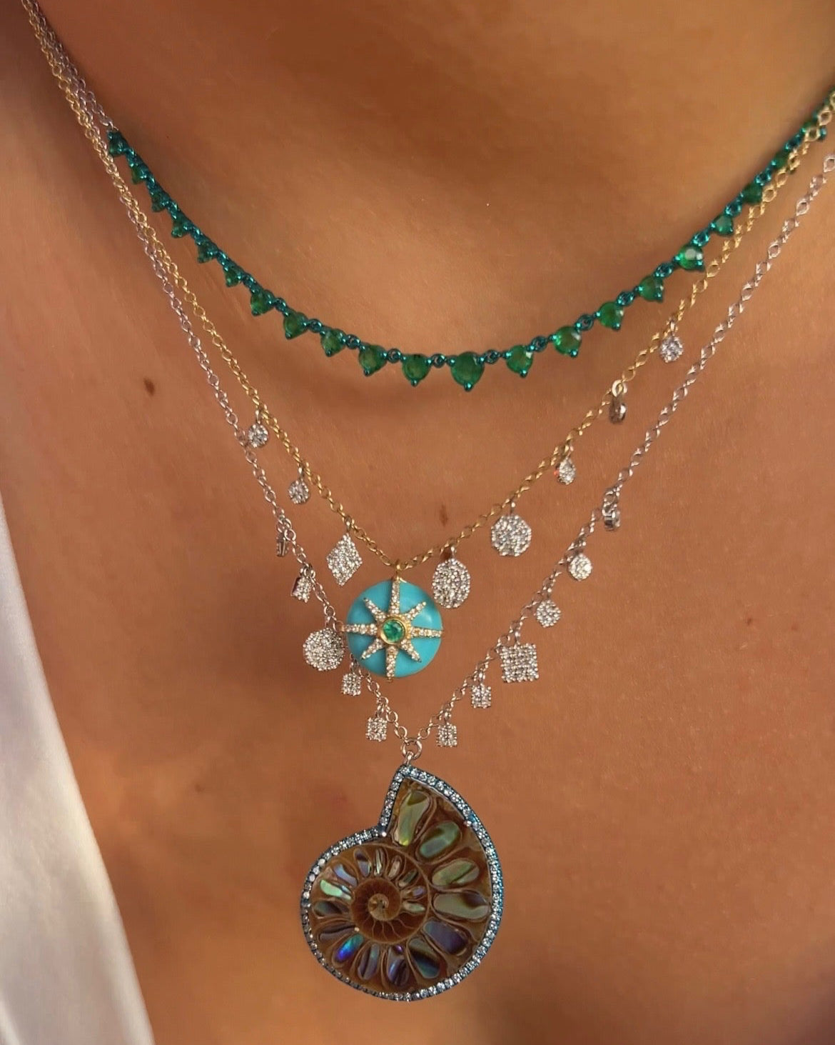 Ammonite Blue Rhodium Necklace
