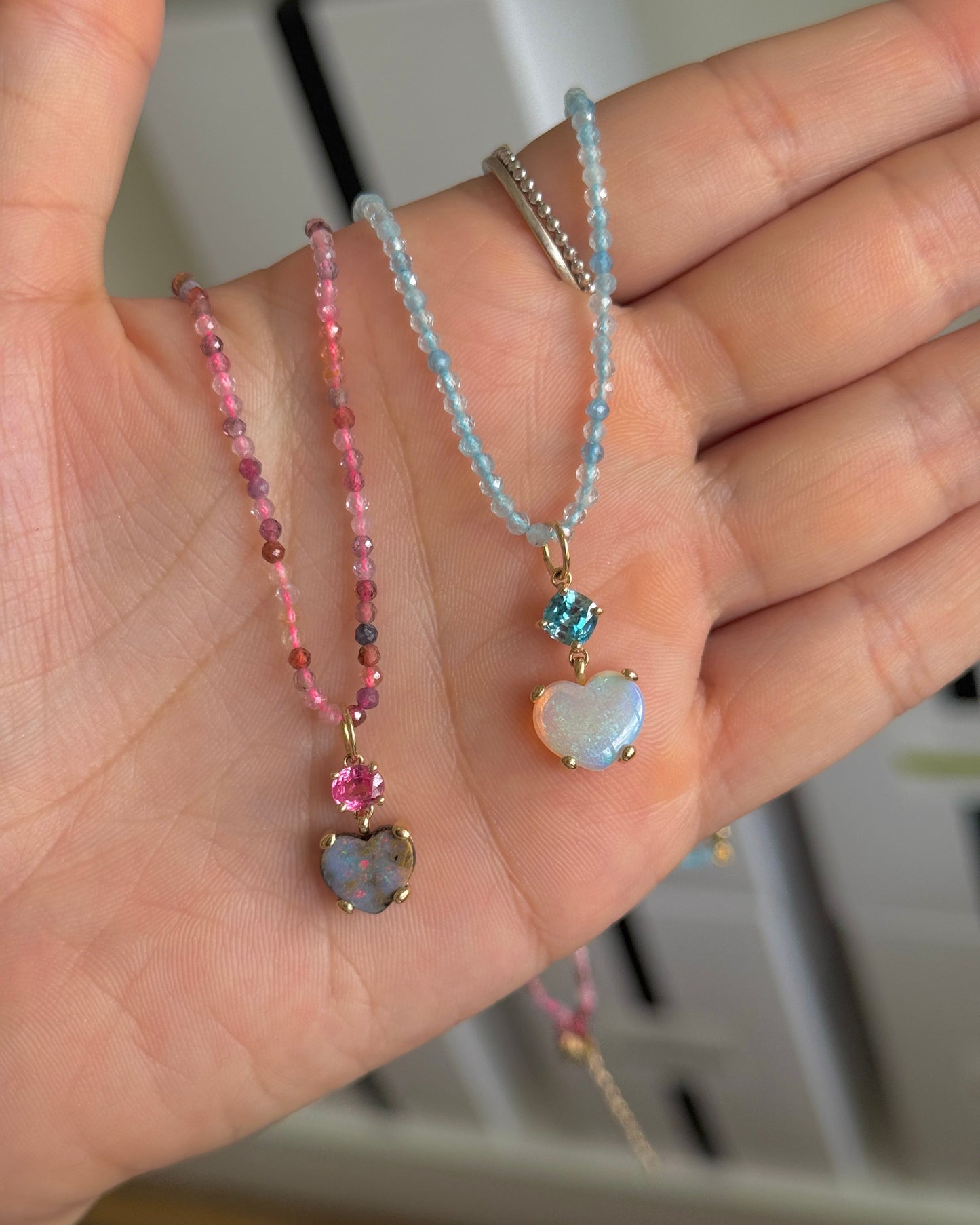 Pink Spinel & Opal Heart Pendant