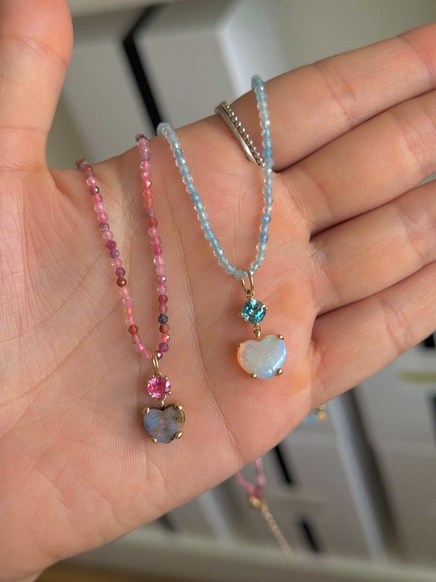 Blue Zircon & Opal Heart Pendant