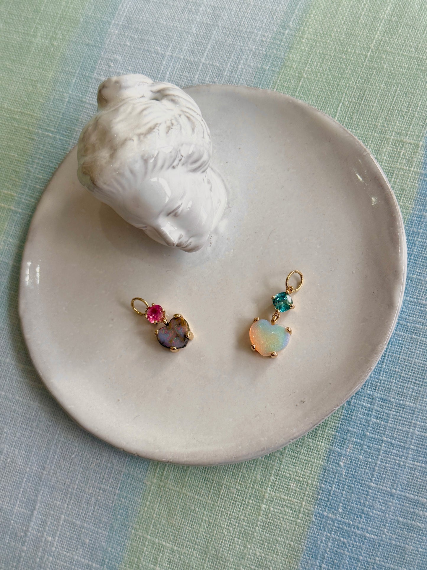 Blue Zircon & Opal Heart Pendant