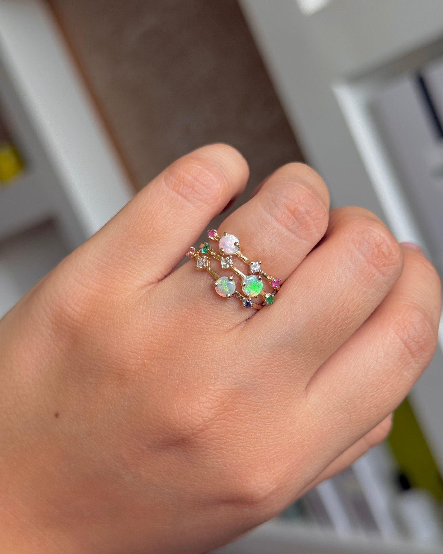 Australian Opal Dot Dash Ring