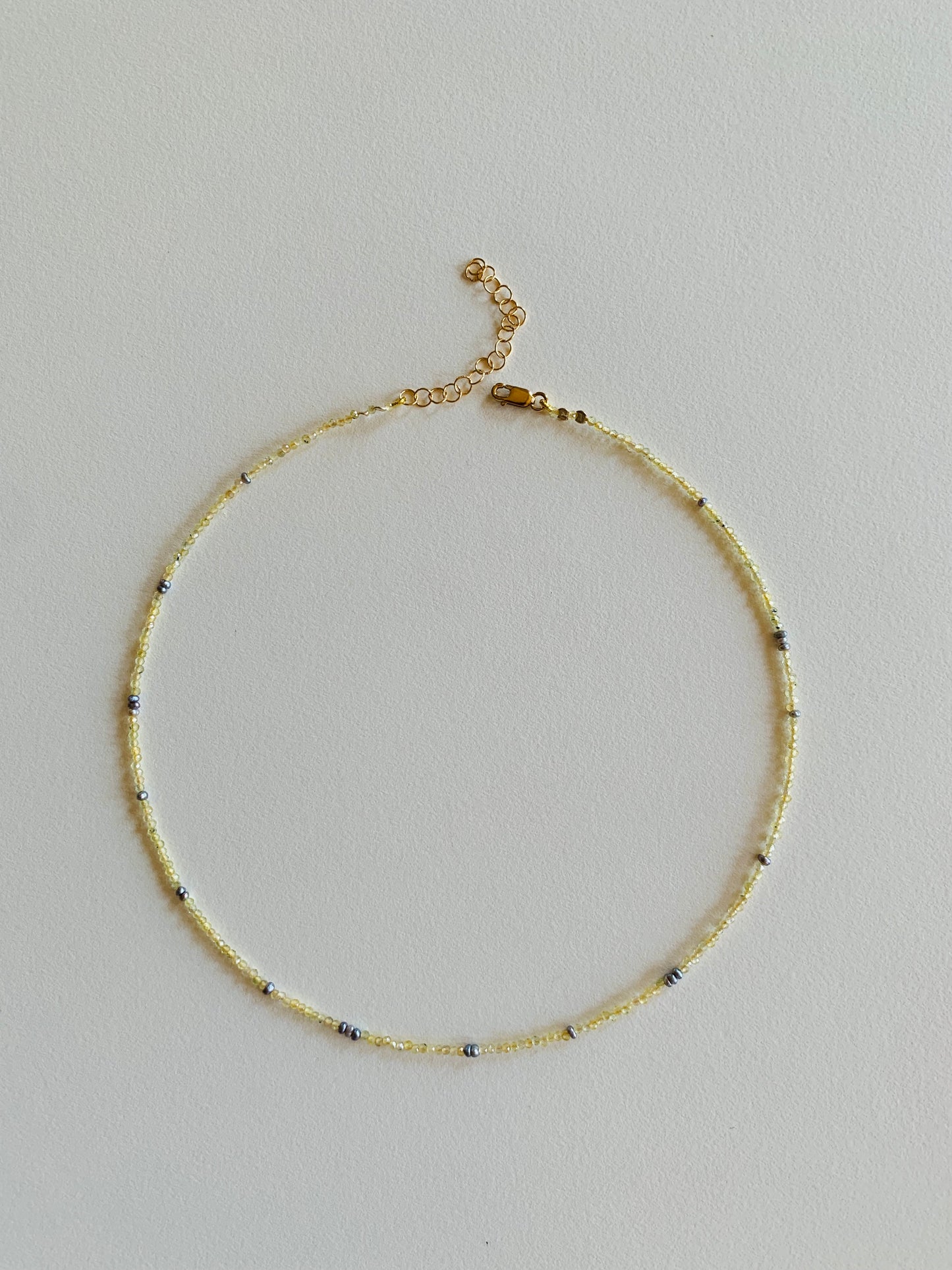 Yellow Sapphire & Grey Pearls Necklace