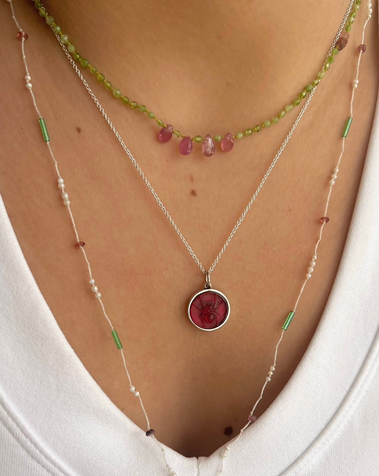 Pink Spider Intaglio Pendant