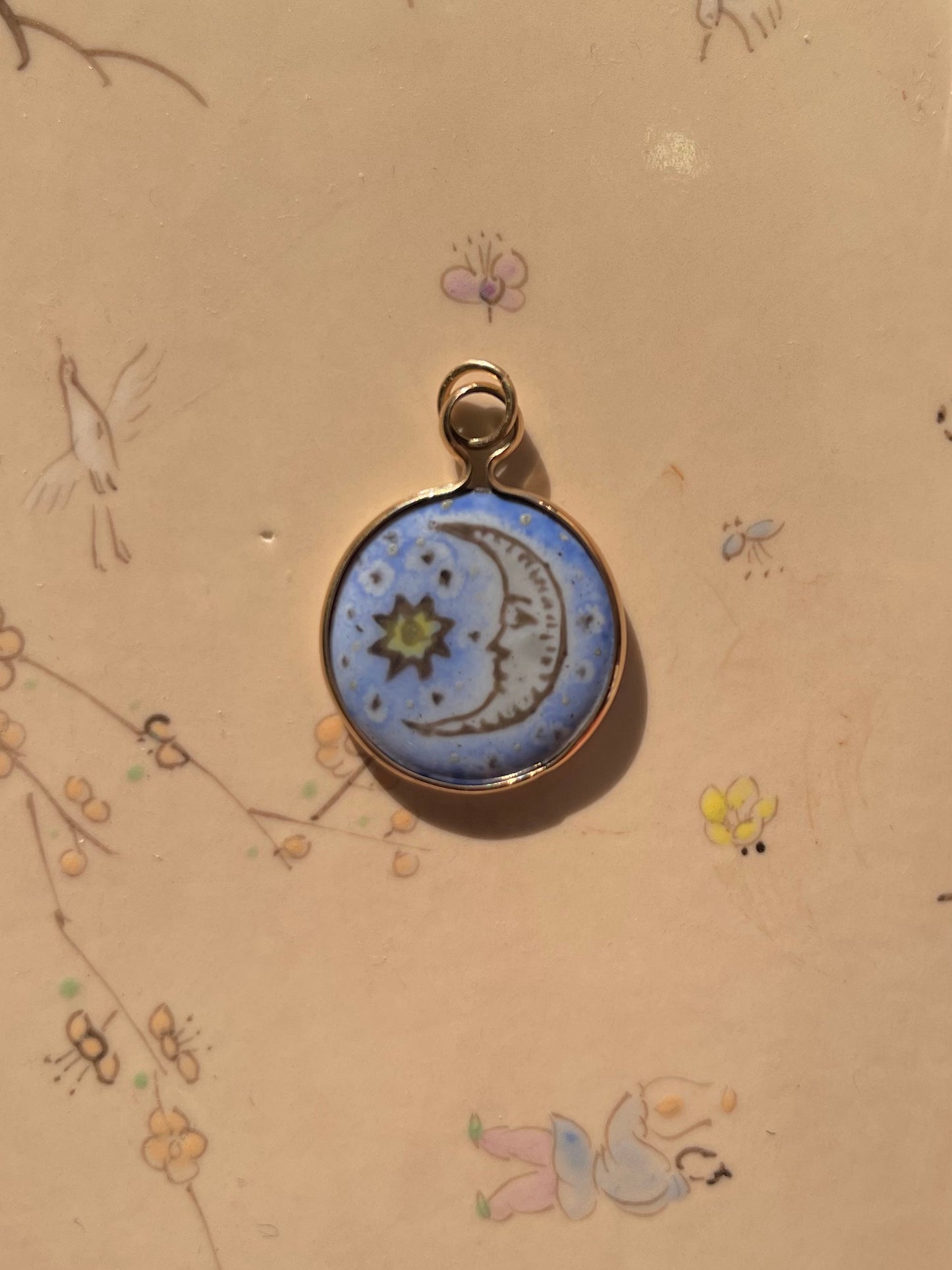Crescent Moon Enamel Pendant