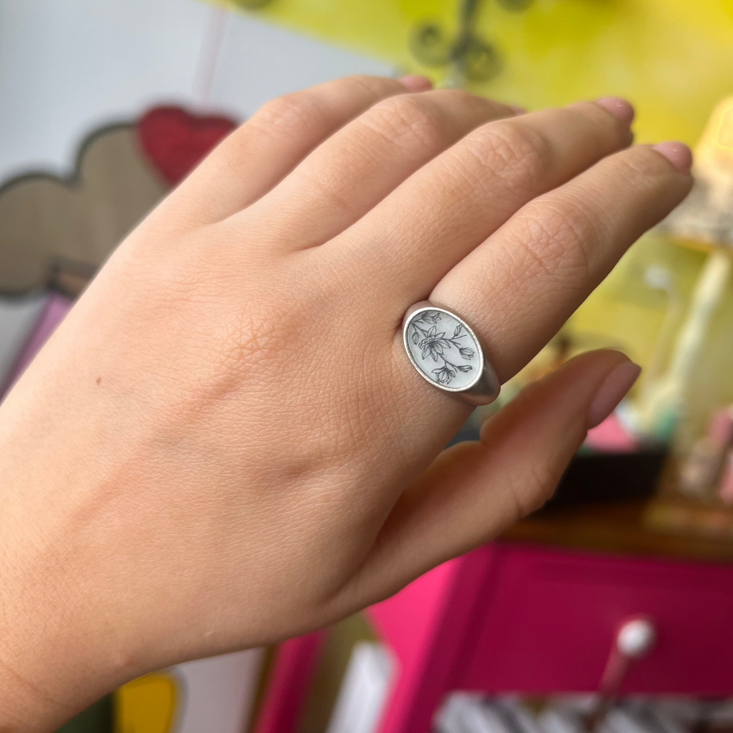 Magnolia Signet Silver Ring