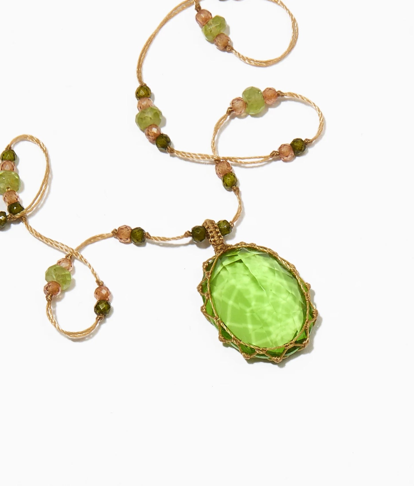 Short Tibetan Peridot Indian Crystal Pendant
