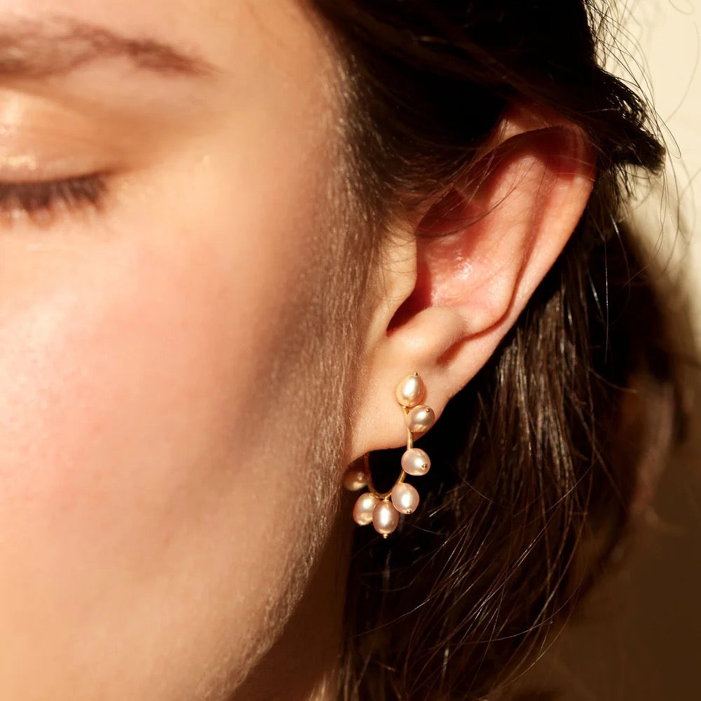 Pink Pearl Hoop Earrings