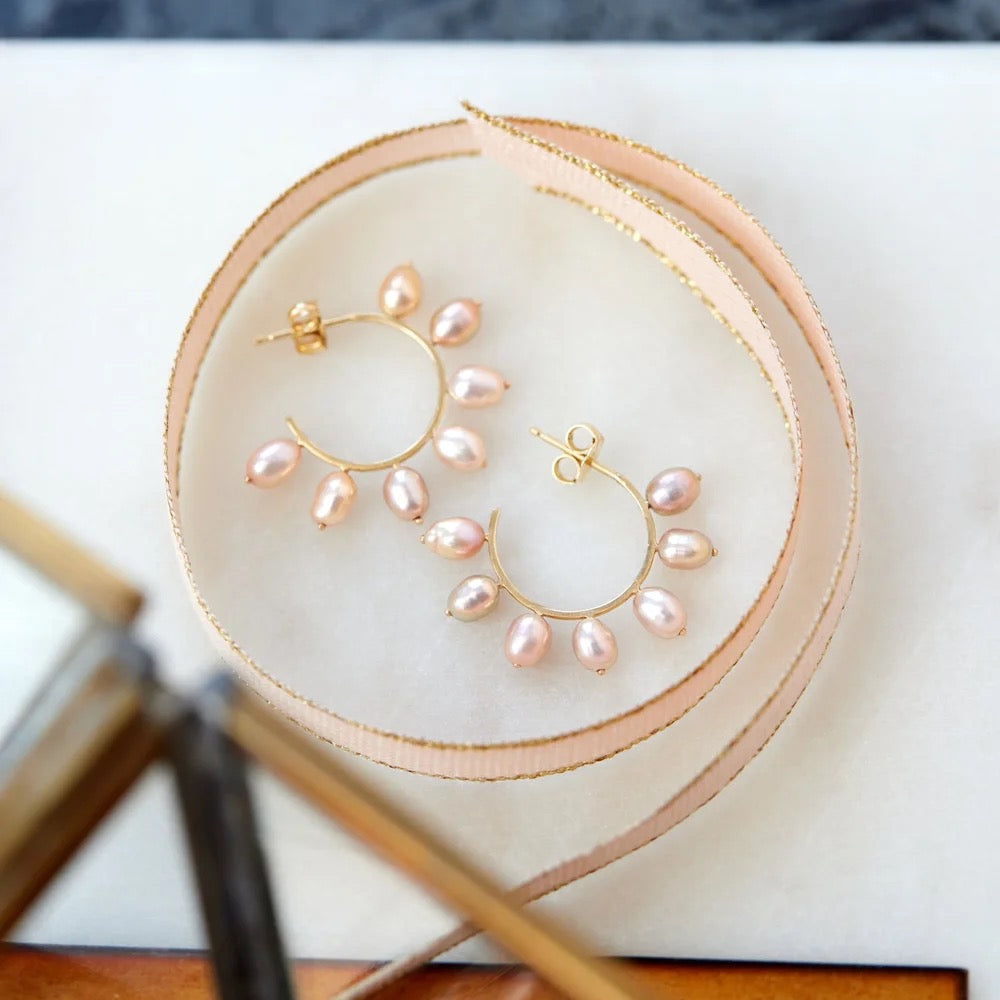 Pink Pearl Hoop Earrings
