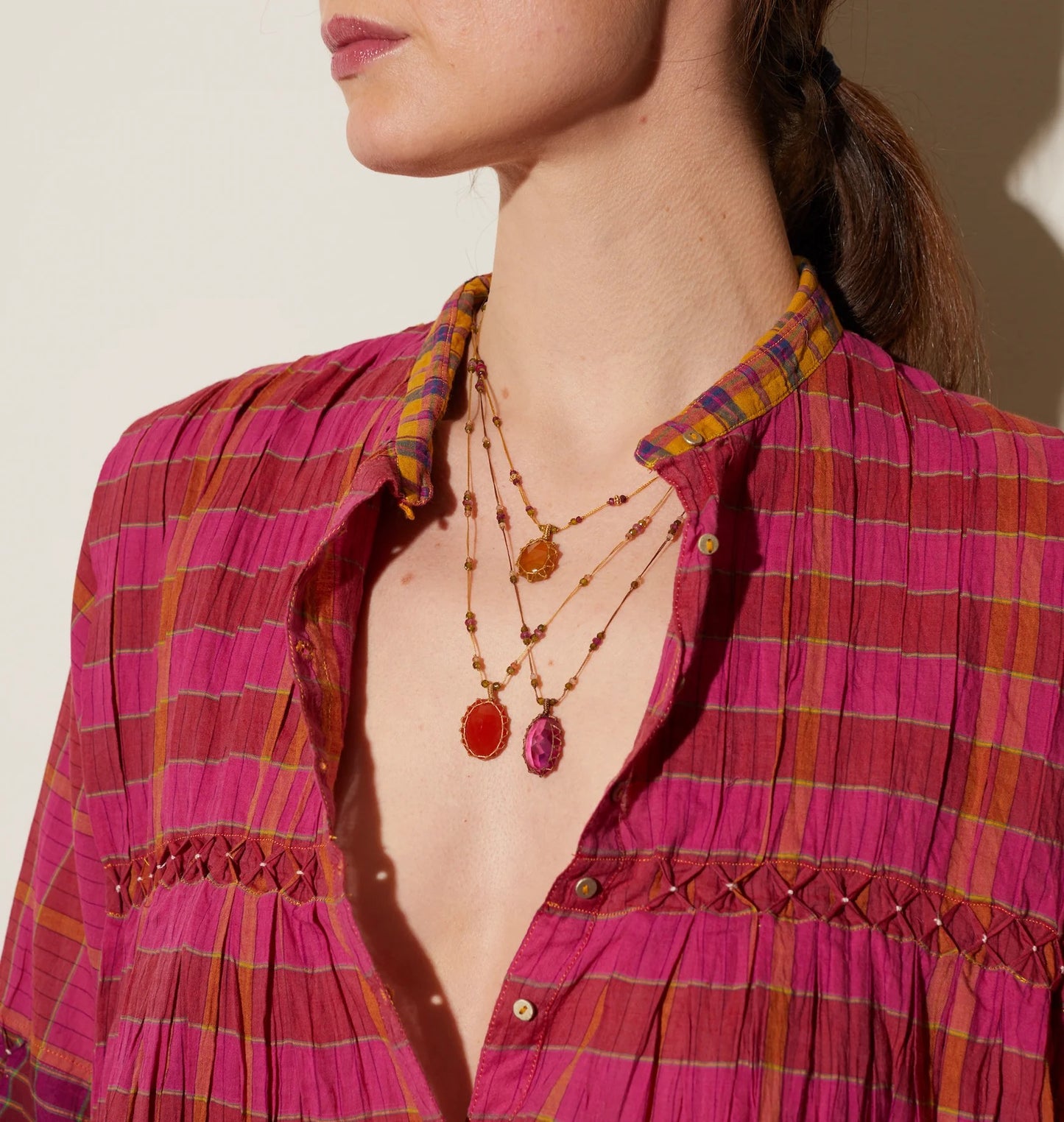Short Tibetan Pink Indian Crystal Pendant