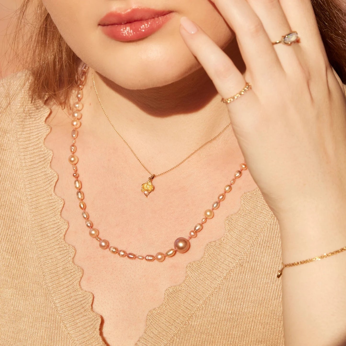 Garden Rose Pearl Strand Necklace