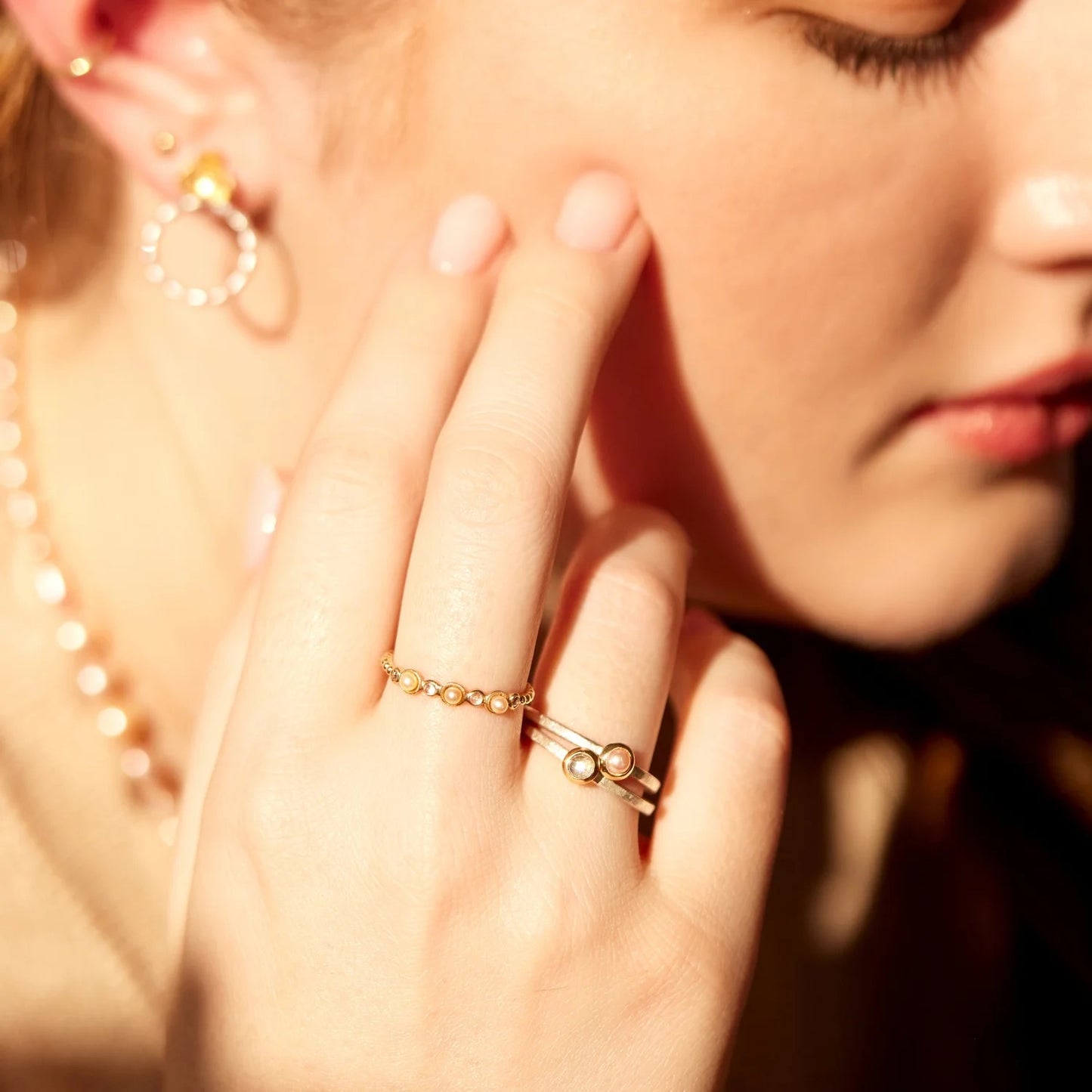 Pearl, Moonstone and Diamond Ring
