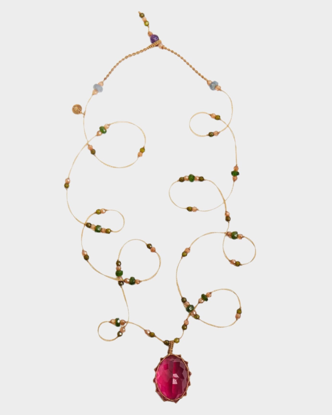Necklace with a pink pendant on a white background
