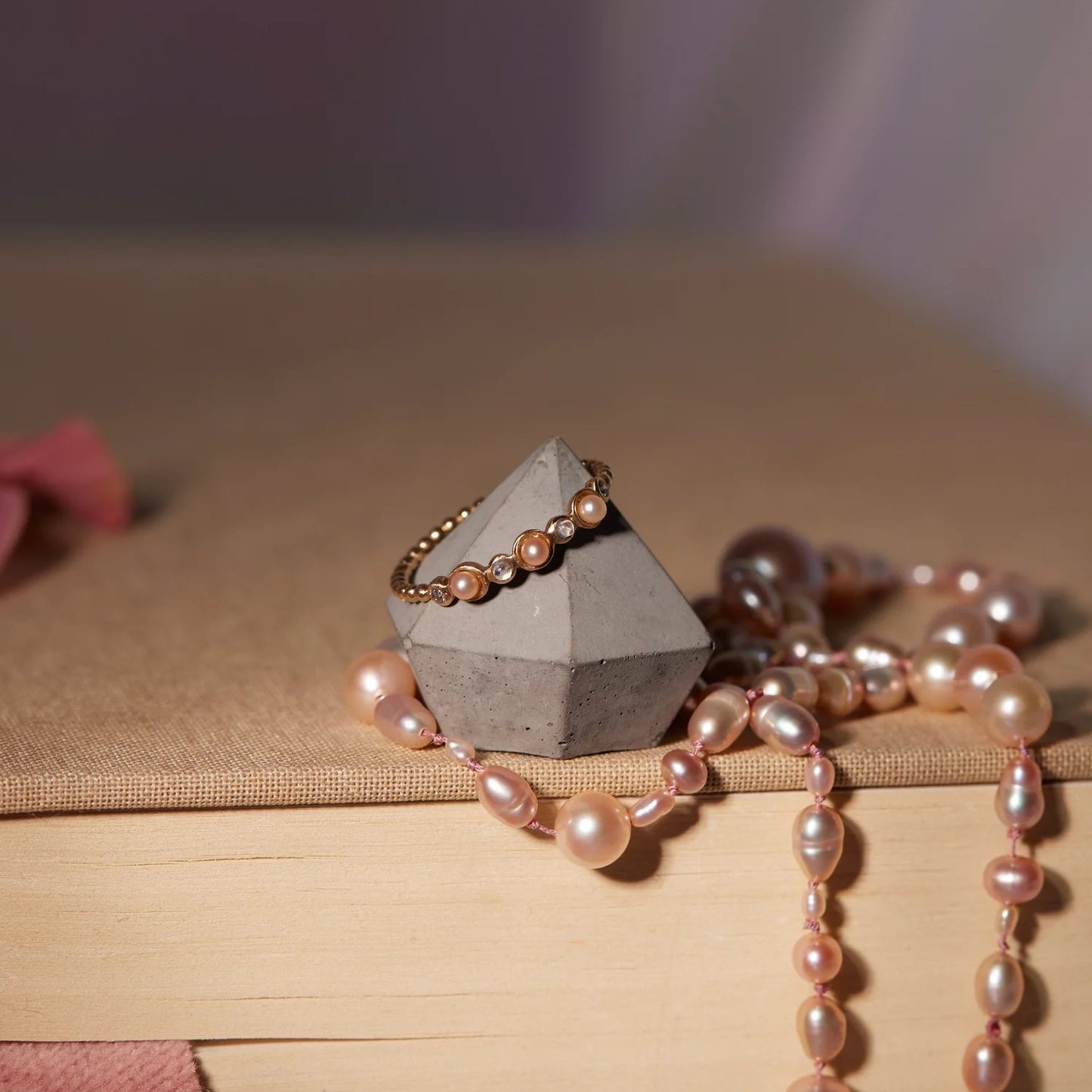 Pearl, Moonstone and Diamond Ring