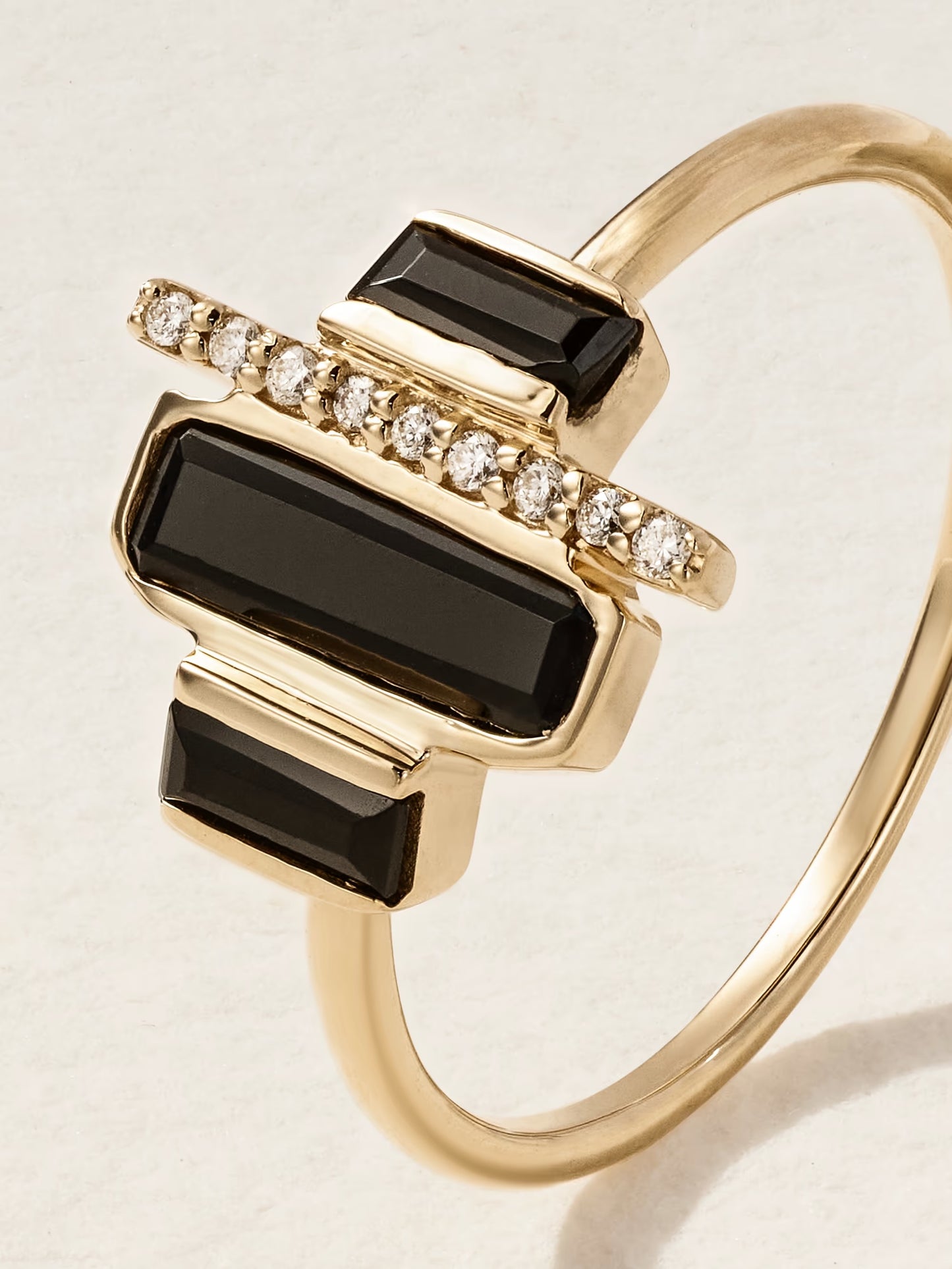 Black Spinel & Diamond Ladder Ring