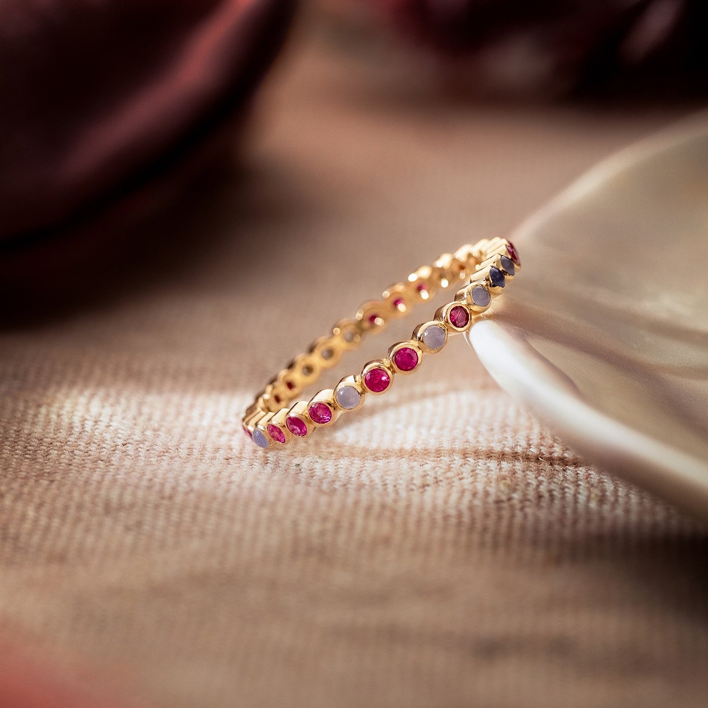 Ruby And Chalcedony Eternity Ring