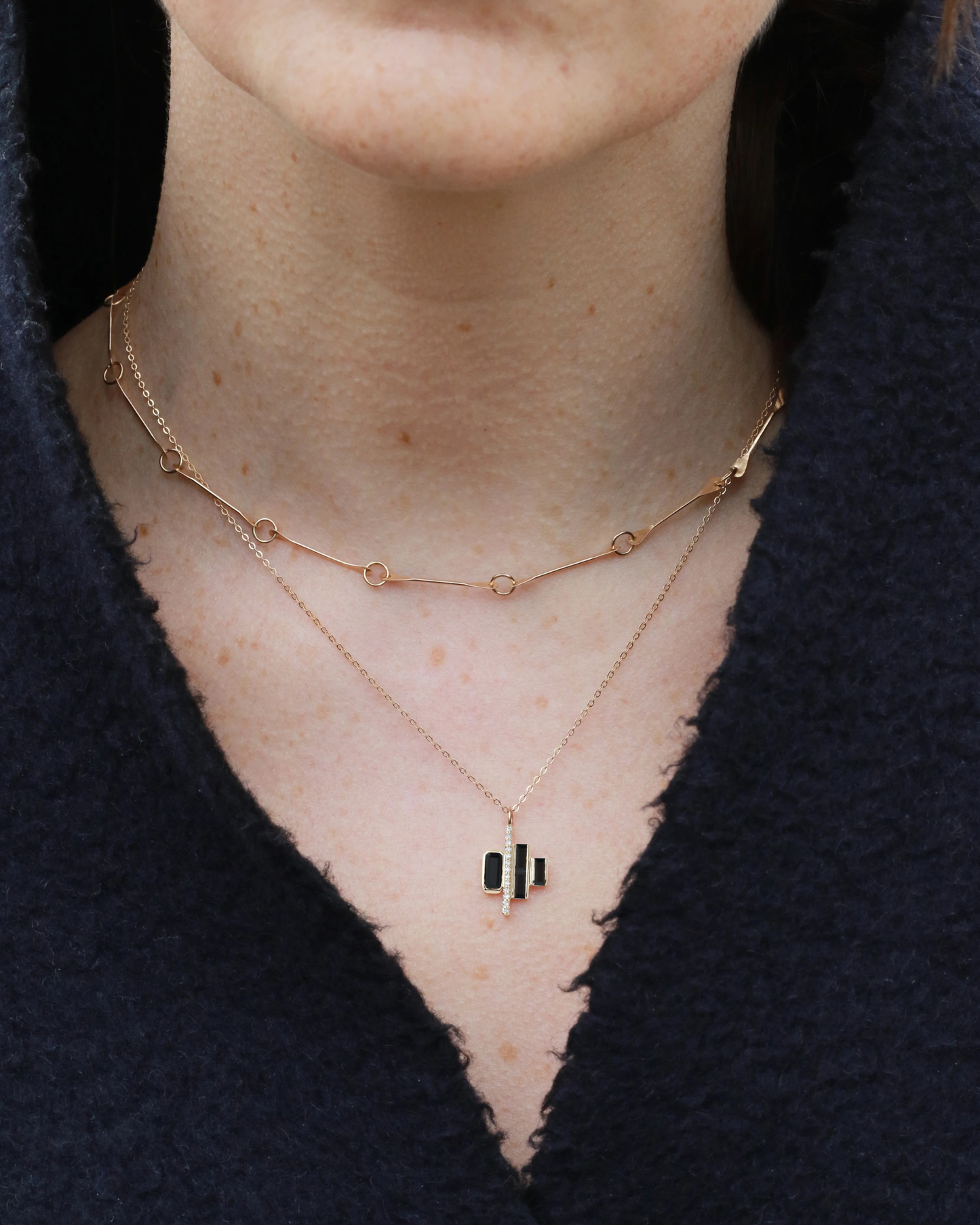 Black Spinel & Diamond Ladder Necklace