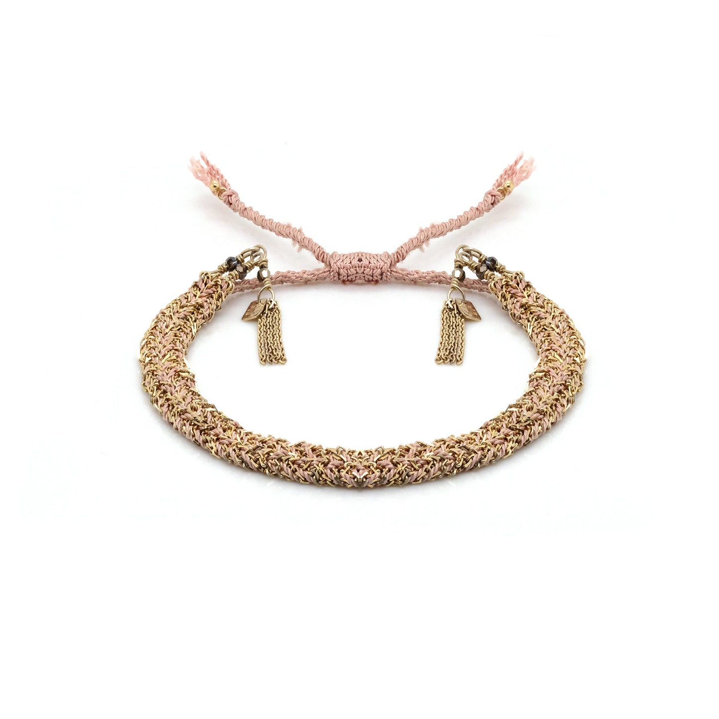 Nude Silk and Chain Woven Bracelet