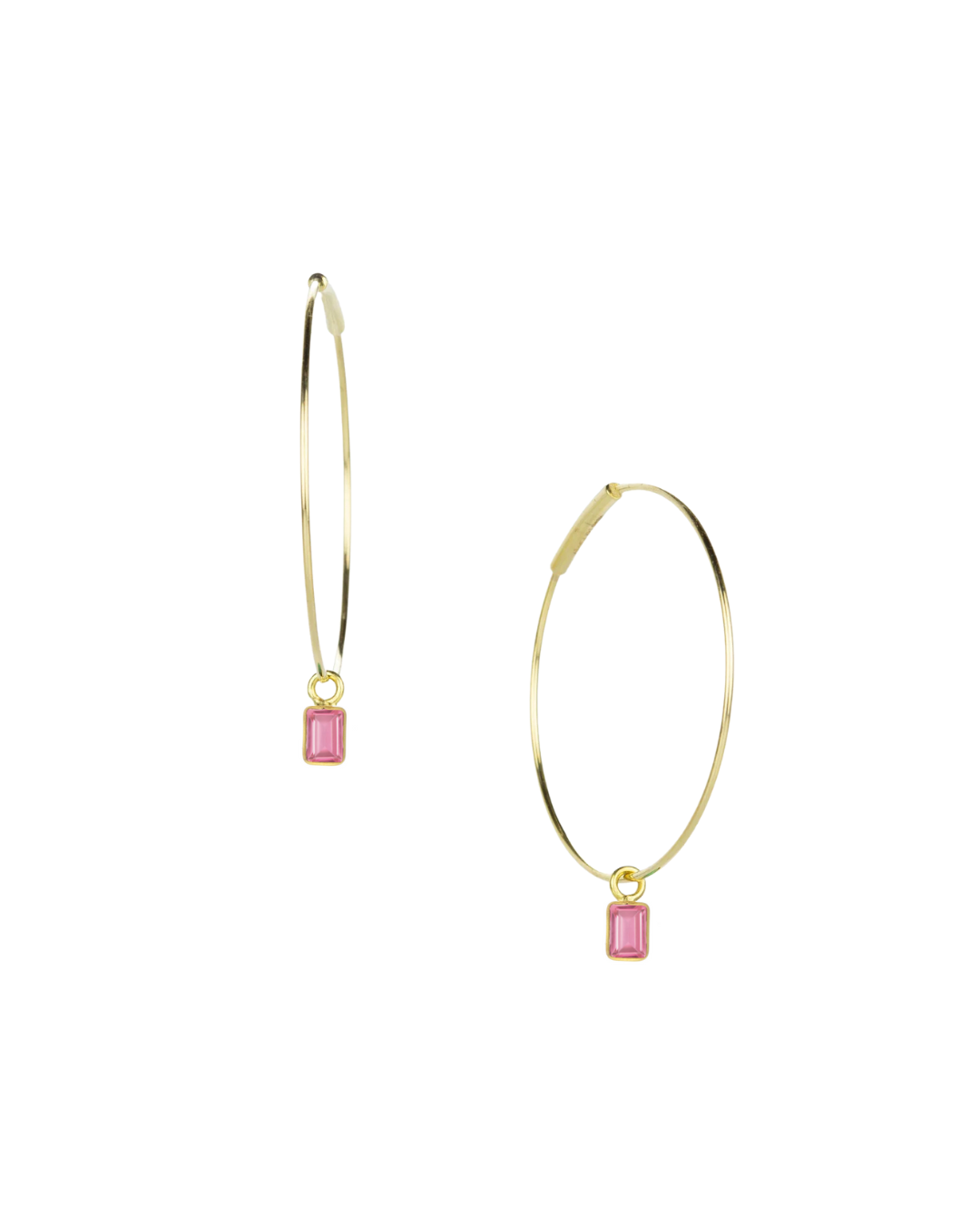 Pink Sapphire Baguette Hoops