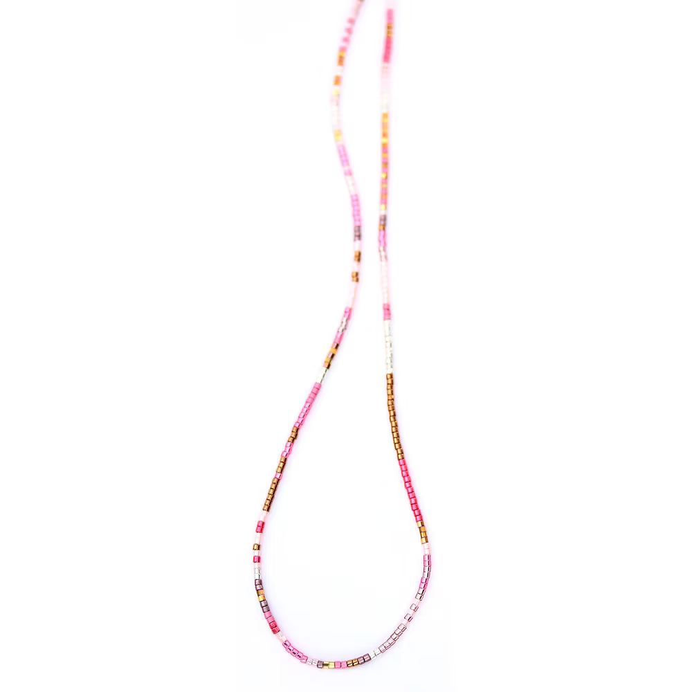 Glass Beaded Necklace - Pink