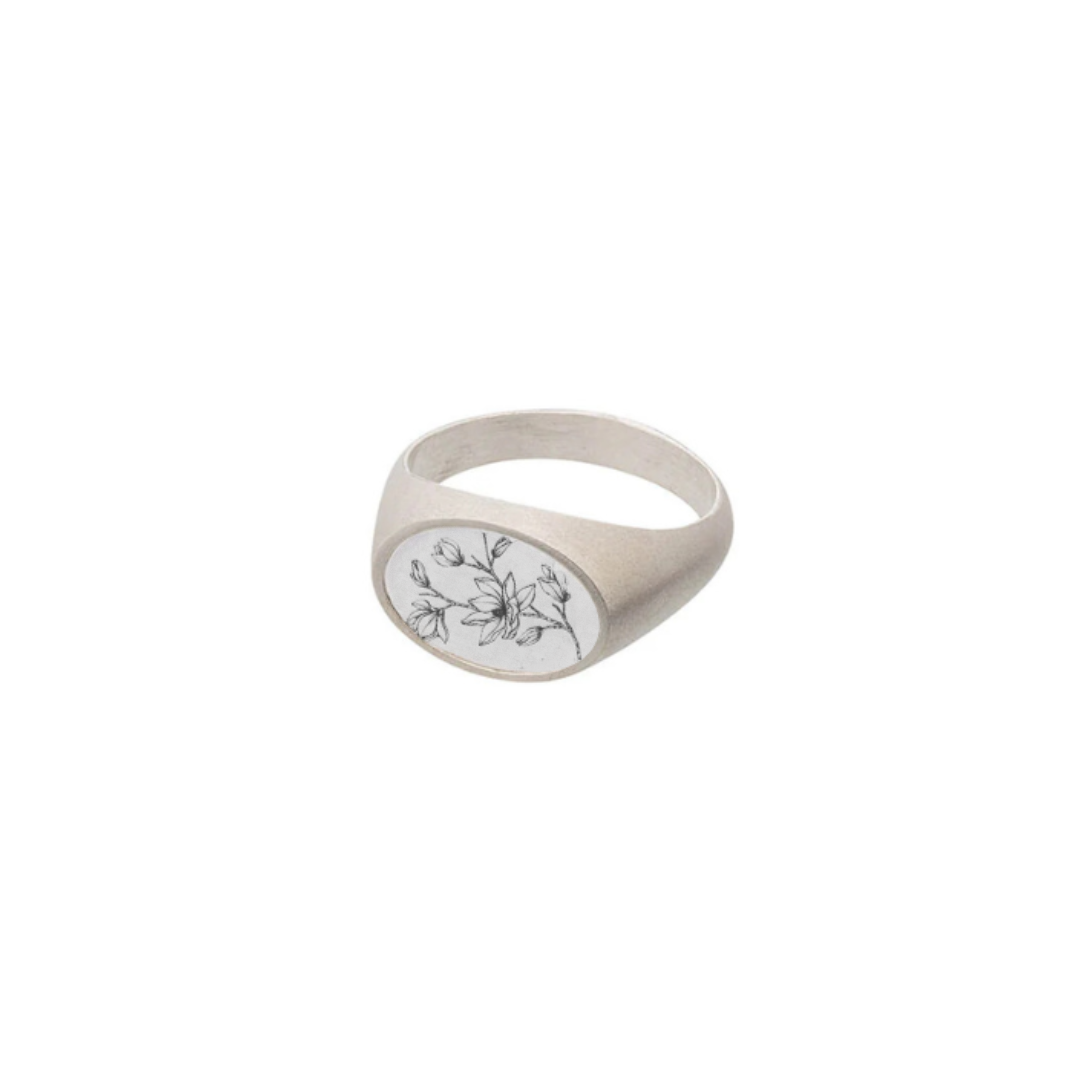 Magnolia Signet Silver Ring