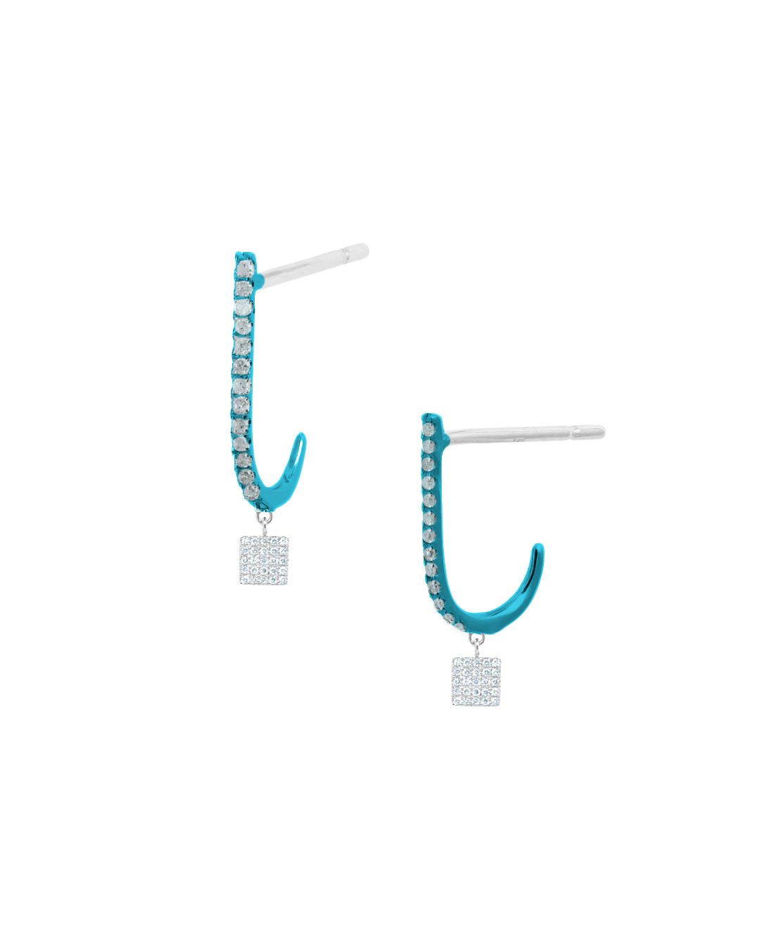 Blue Rhodium Diamond Square Stud Huggies