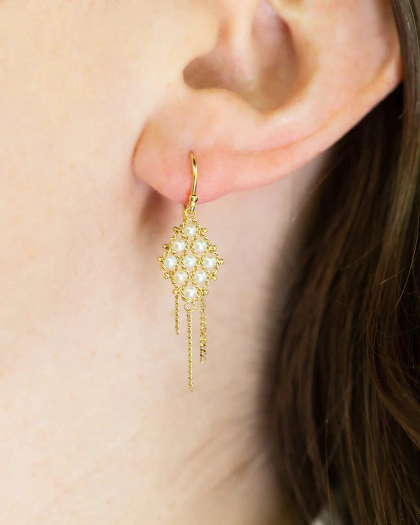 Woven Lattice Pearl Earrings