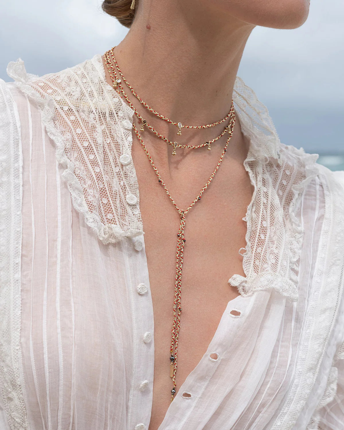 Grey Silk and Chain Braided Necklace