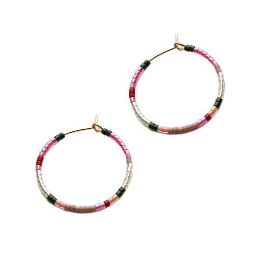 Beauty Hoops | Pink, Silver & Olive