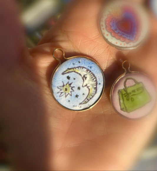 Crescent Moon Enamel Pendant