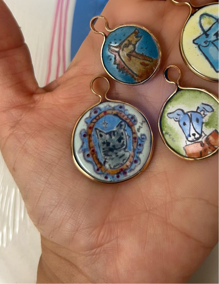 Cat Portrait Enamel Pendant