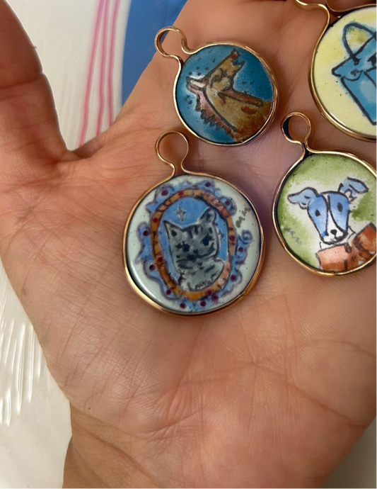 Cat Portrait Enamel Pendant