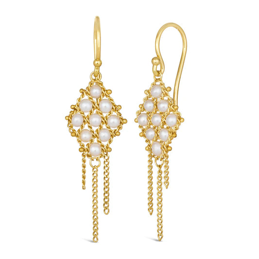 Woven Lattice Pearl Earrings