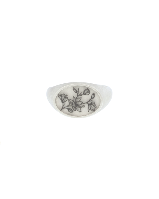 Magnolia Signet Silver Ring