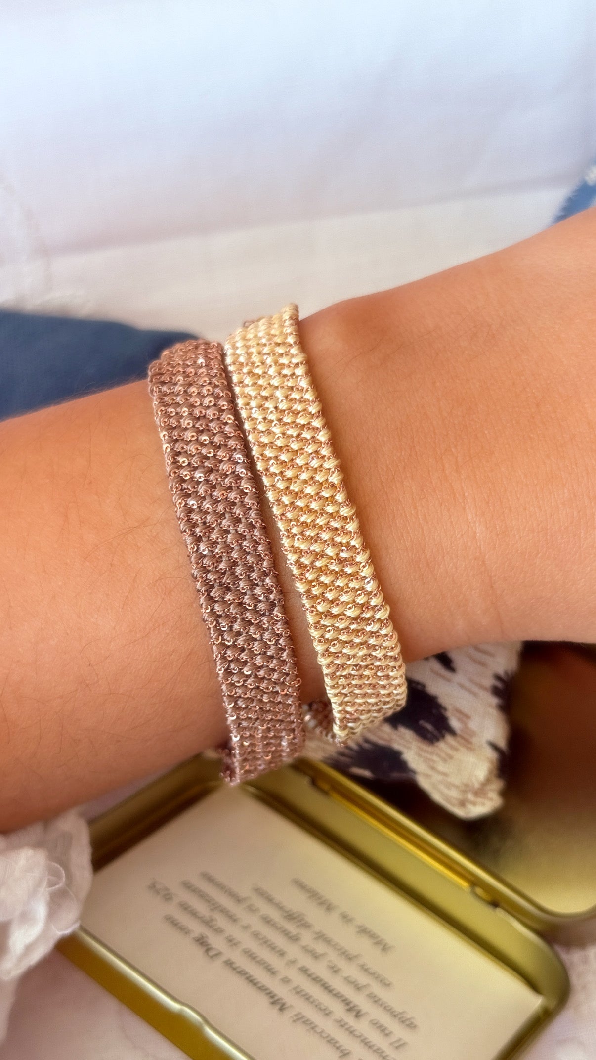 Textured Woven Wide Bracelet - Taupe