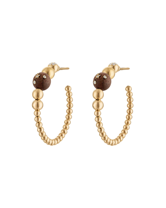 Beaded Gold Wood Hoops