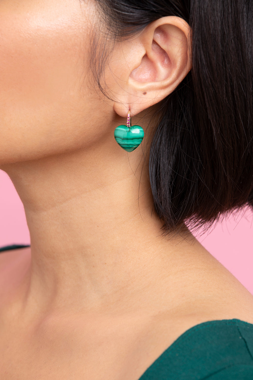 Malachite Heart Dollop Earrings