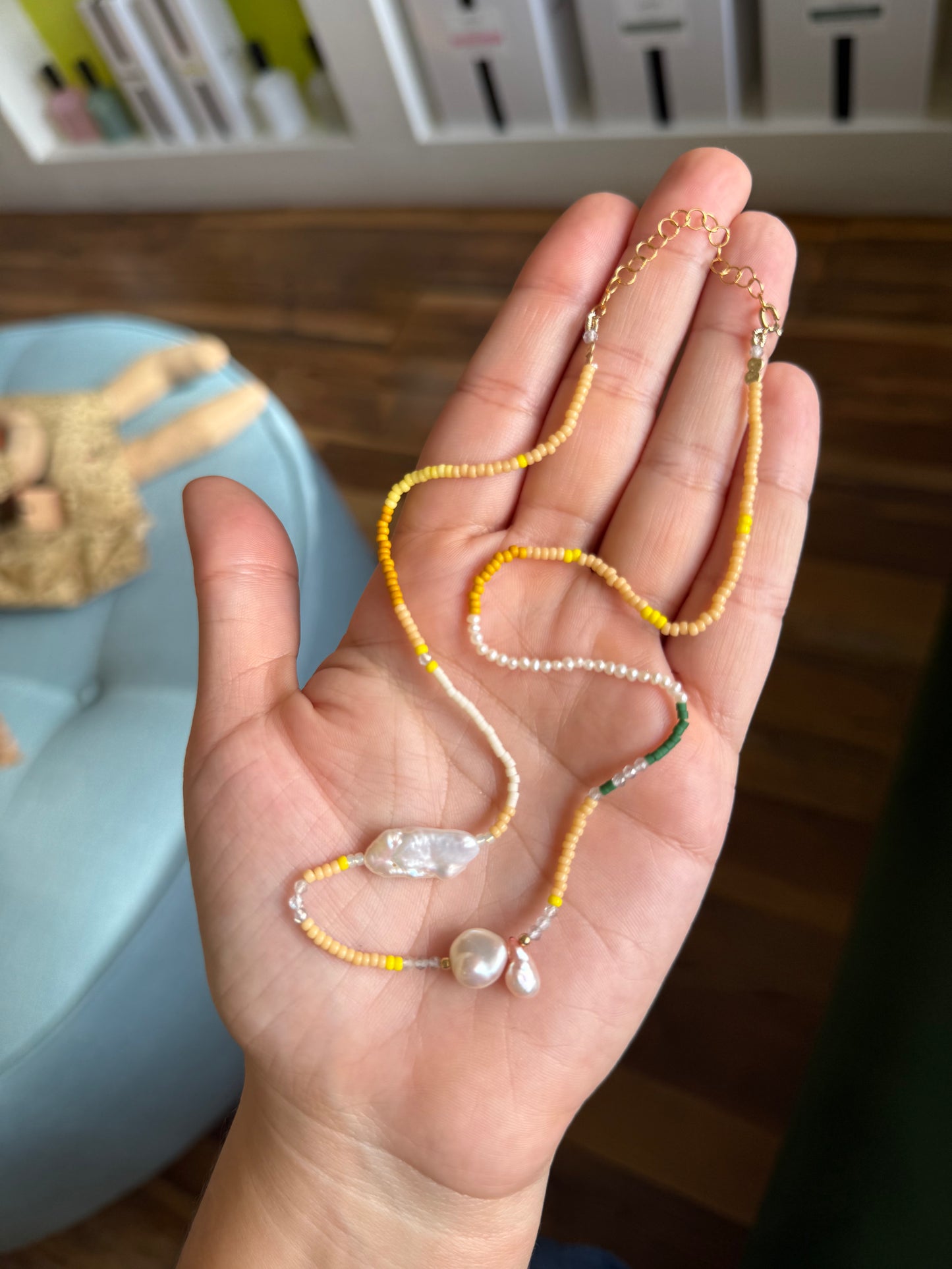 Pearl & yellow mixed Beaded Necklace