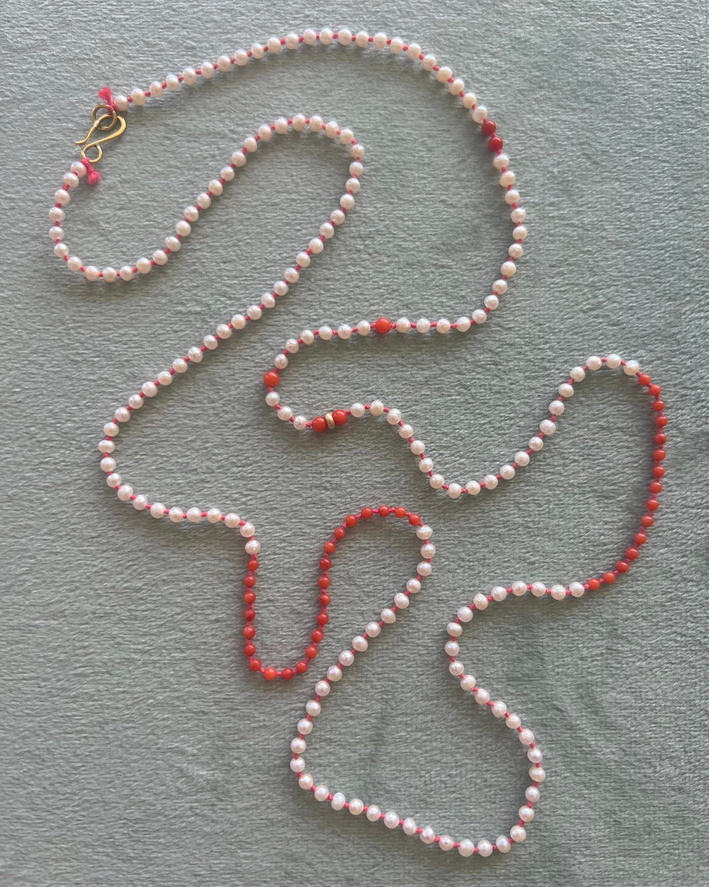 Pearl and Coral Long Station Necklace