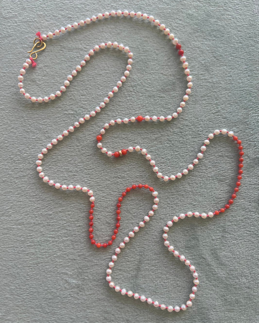 Pearl and Coral Long Station Necklace