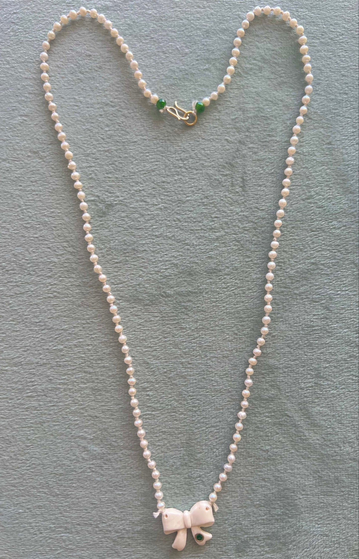 Bow Pendant and Pearl Strand Necklace